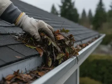 Gutter clear-out and roof cleanup