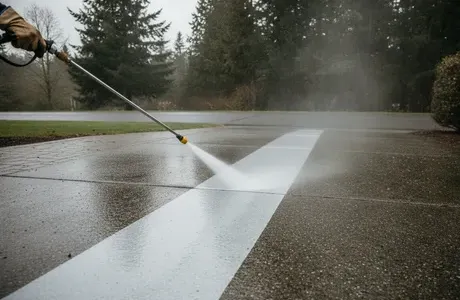 Pressure washing a concrete driveway