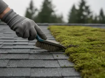 Moss and algae cleared from shingles