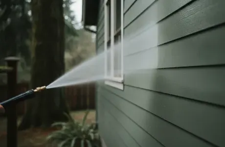 Low-pressure soft washing of house siding